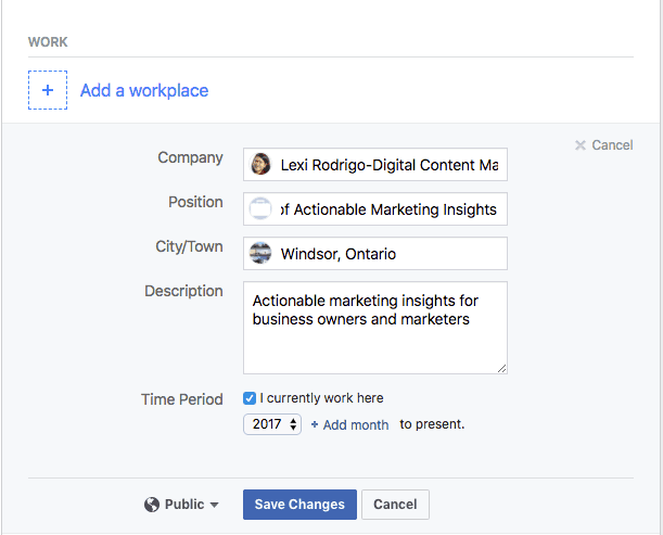 Facebook marketing add workplace