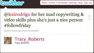 Tracy Roberts Twitter Testimonials