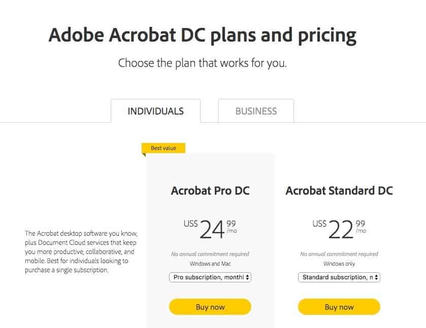 Adobe Acrobat Pricing